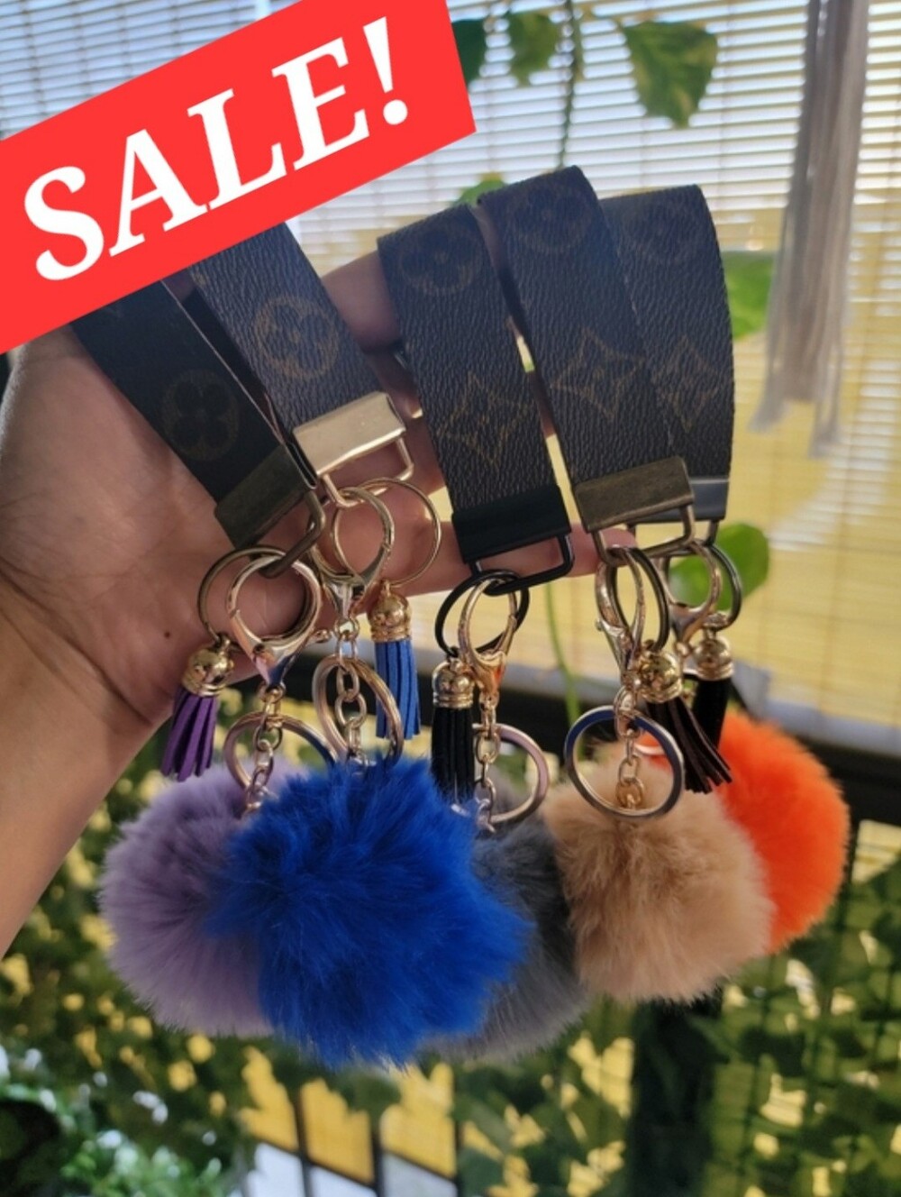 🔴38 Sale!! 1pc Brown Monogram Keychain with Pom Pom